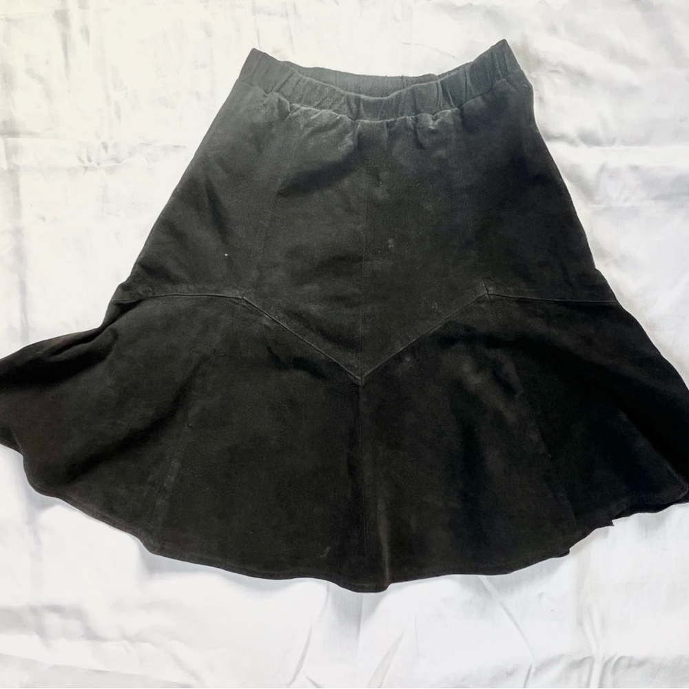 Vintage Black Leather Flare Skirt